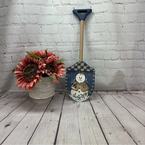 vintage hand painted snowman winter décor wooden shovel cottagecore country